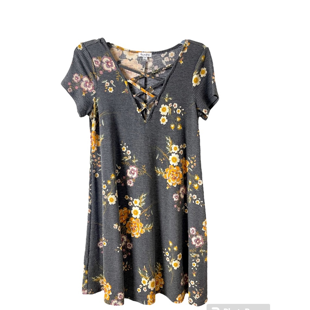 Love Fire Flowers Print RibbedT-Shirt Mini Dress Size XS